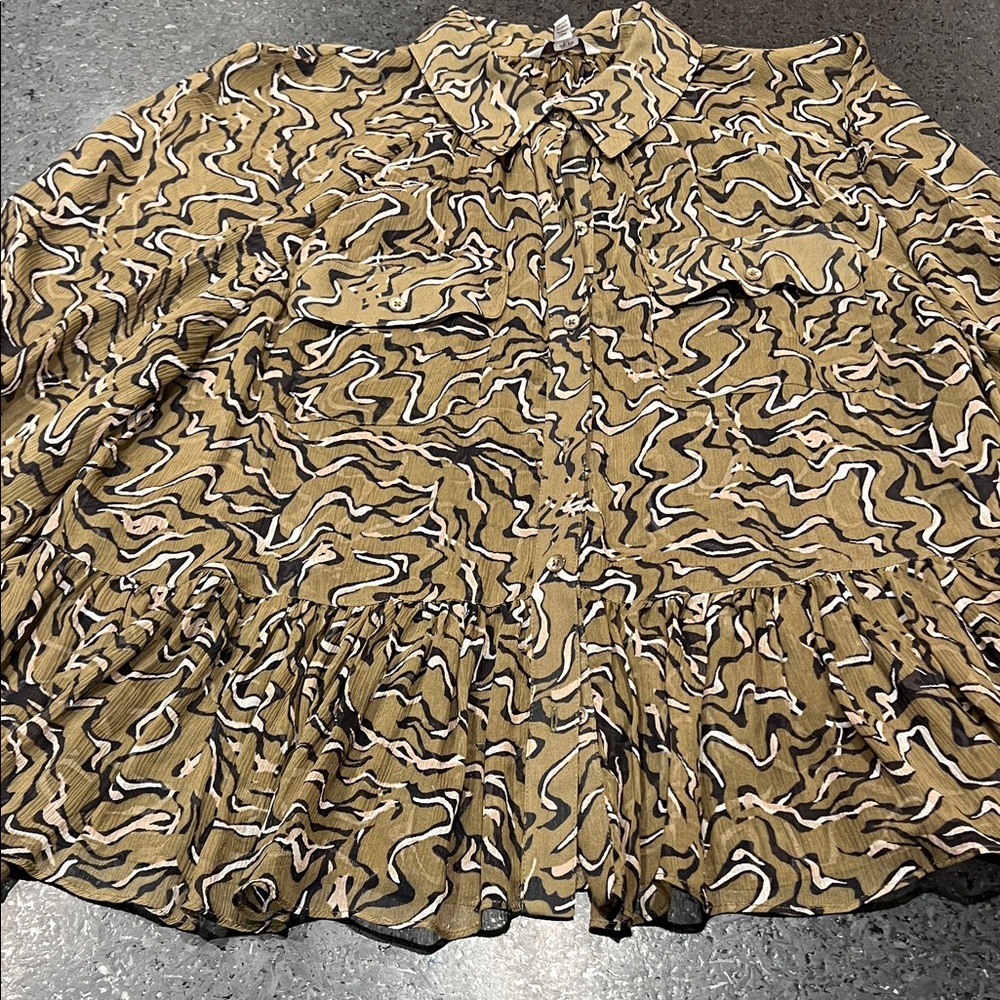 Joie Tan and Black Patterned silk blouse